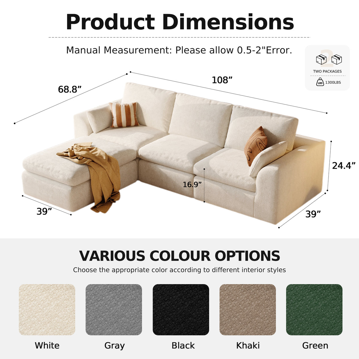 Cloud Sectional| Modular Chenille Boneless Couch