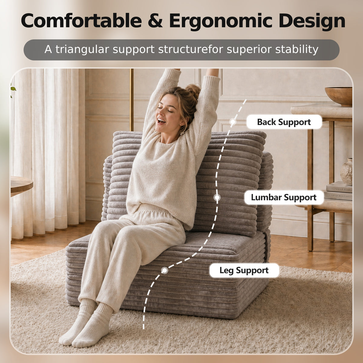 Plush Foldable Sofa Bed | Single-Seat Corduroy Convertible Chair