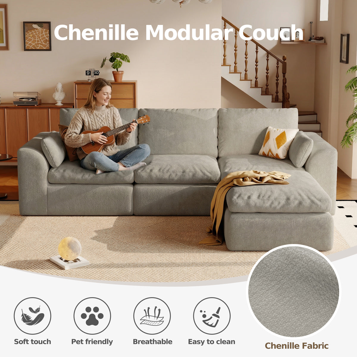 Cloud Sectional| Modular Chenille Boneless Couch