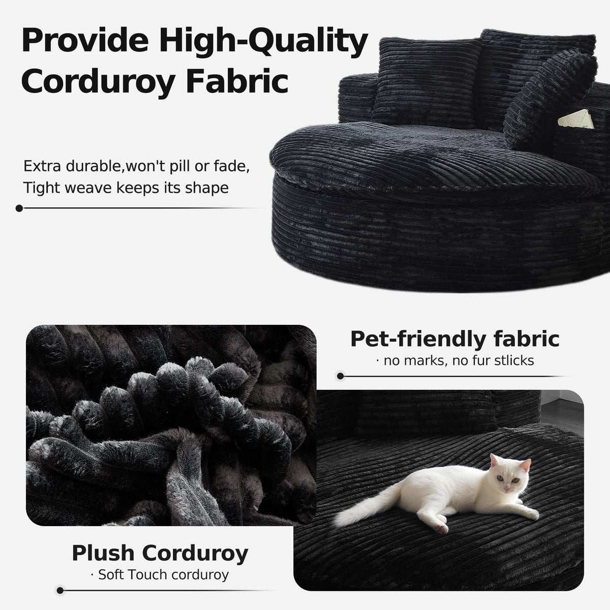 Oversized Corduroy Chaise Lounge Sofa