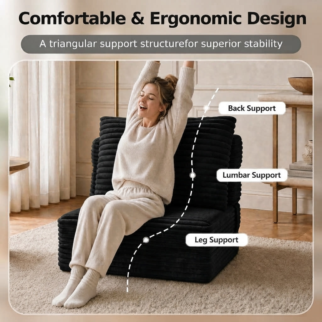 Plush Foldable Sofa Bed | Single-Seat Corduroy Convertible Chair
