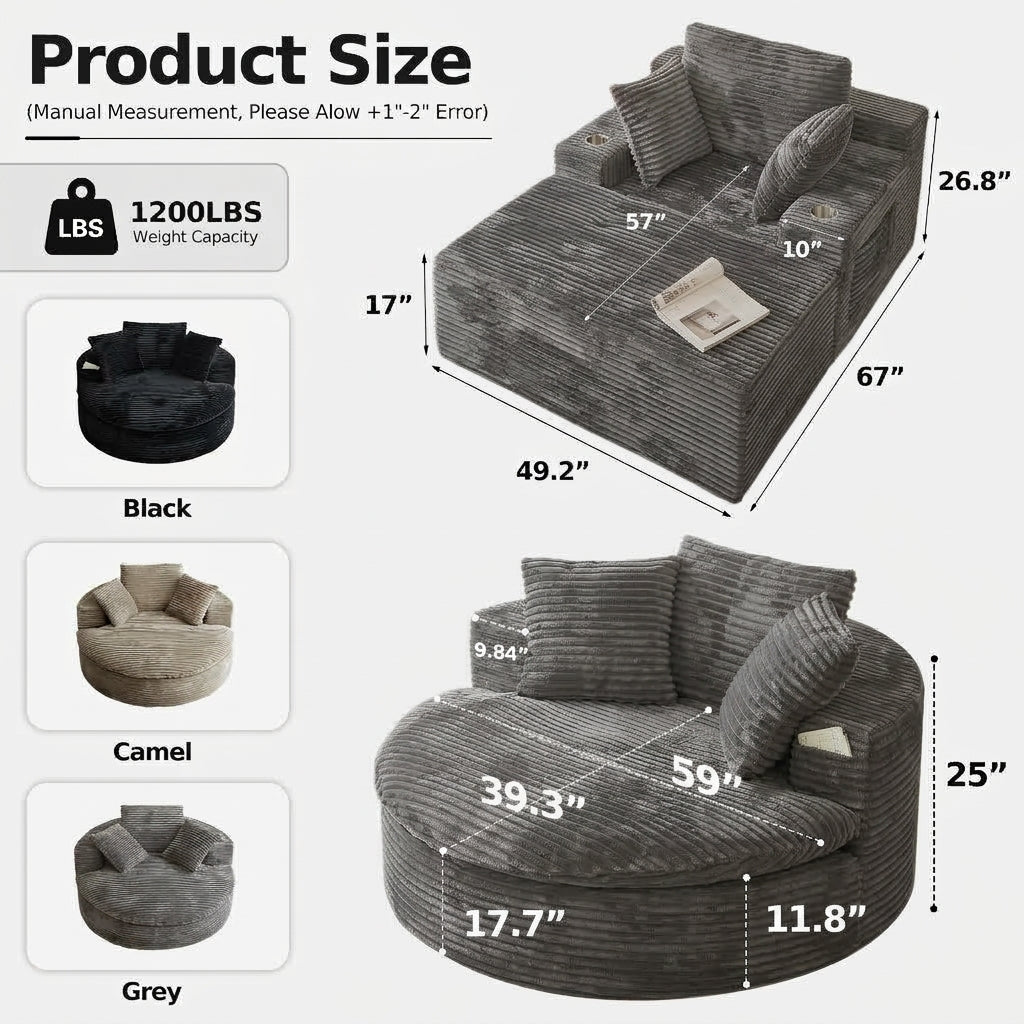 Oversized Corduroy Chaise Lounge Sofa
