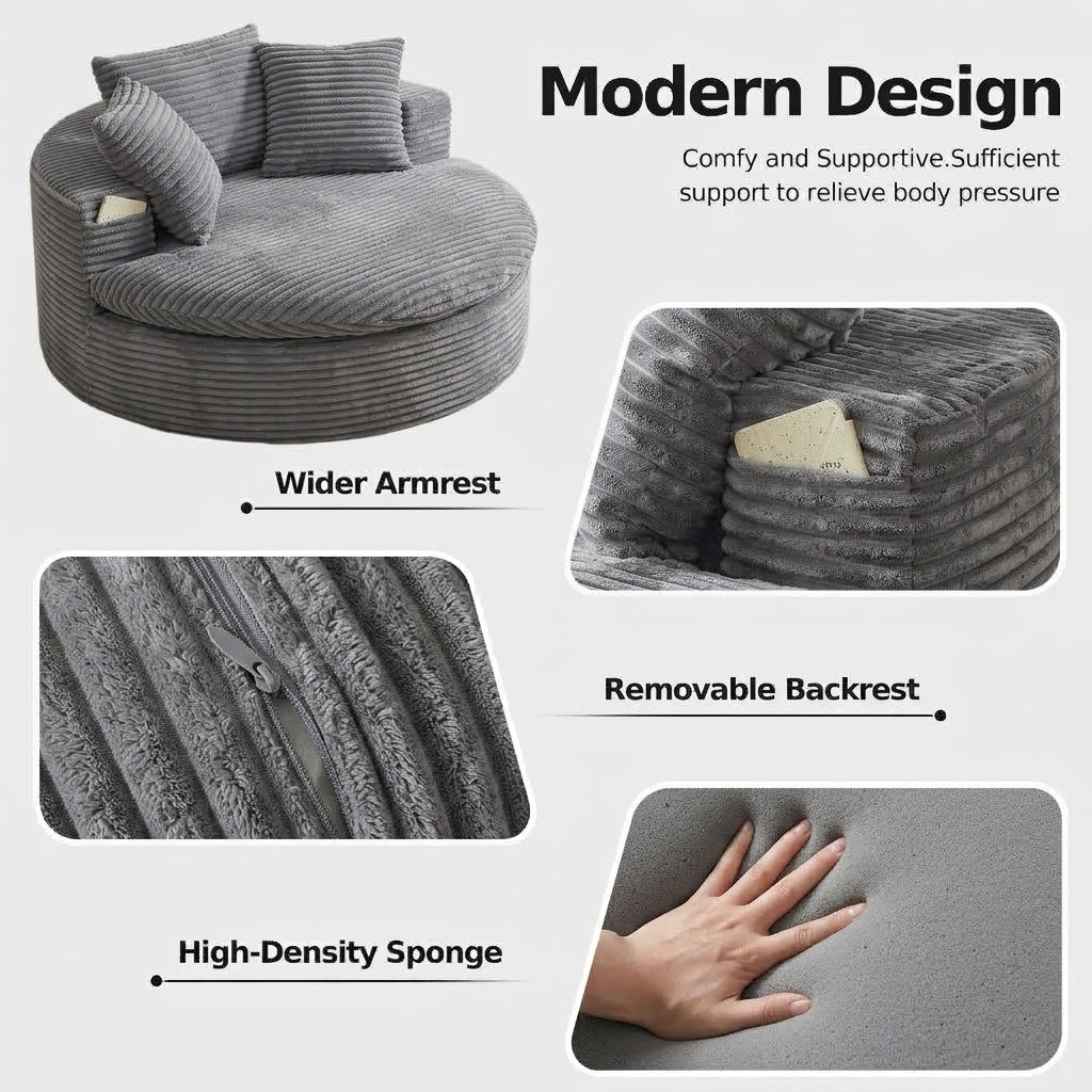 Oversized Corduroy Chaise Lounge Sofa