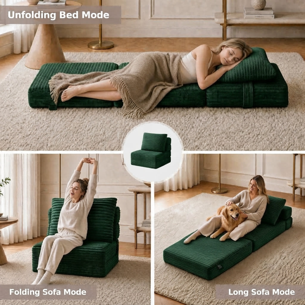 Plush Foldable Sofa Bed | Single-Seat Corduroy Convertible Chair