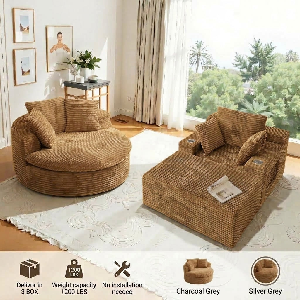 Oversized Corduroy Chaise Lounge Sofa
