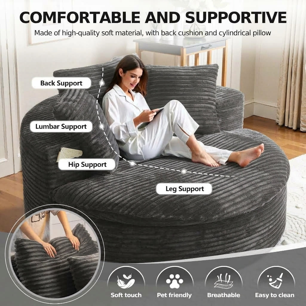 Oversized Corduroy Chaise Lounge Sofa