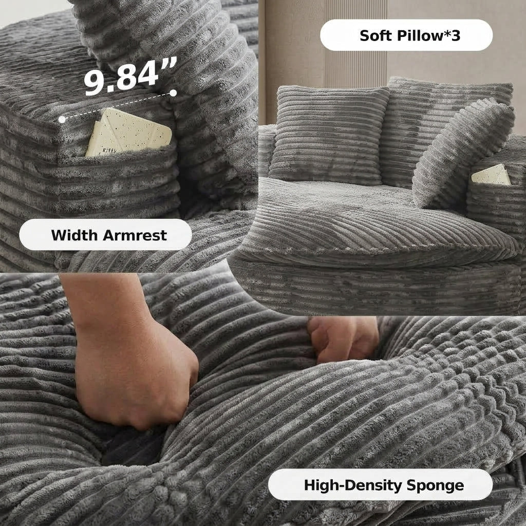 Oversized Corduroy Chaise Lounge Sofa