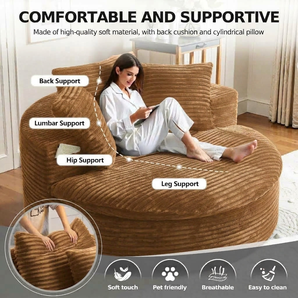 Oversized Corduroy Chaise Lounge Sofa