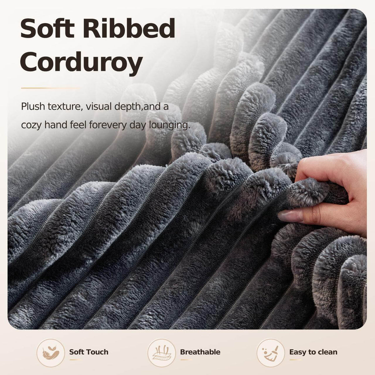 Soft Ribbed Corduroy fabric showcasing plush texture, ideal for the L-Shaped Cloud Sofa Modular Deep Seat Sectional Sofa.