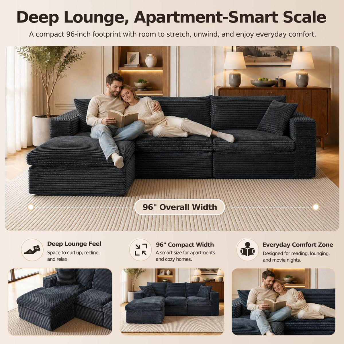 L-Shaped Cloud Sofa Modular Deep Seat Sectional Sofa in a cozy living space, ideal for relaxation and modern decor.