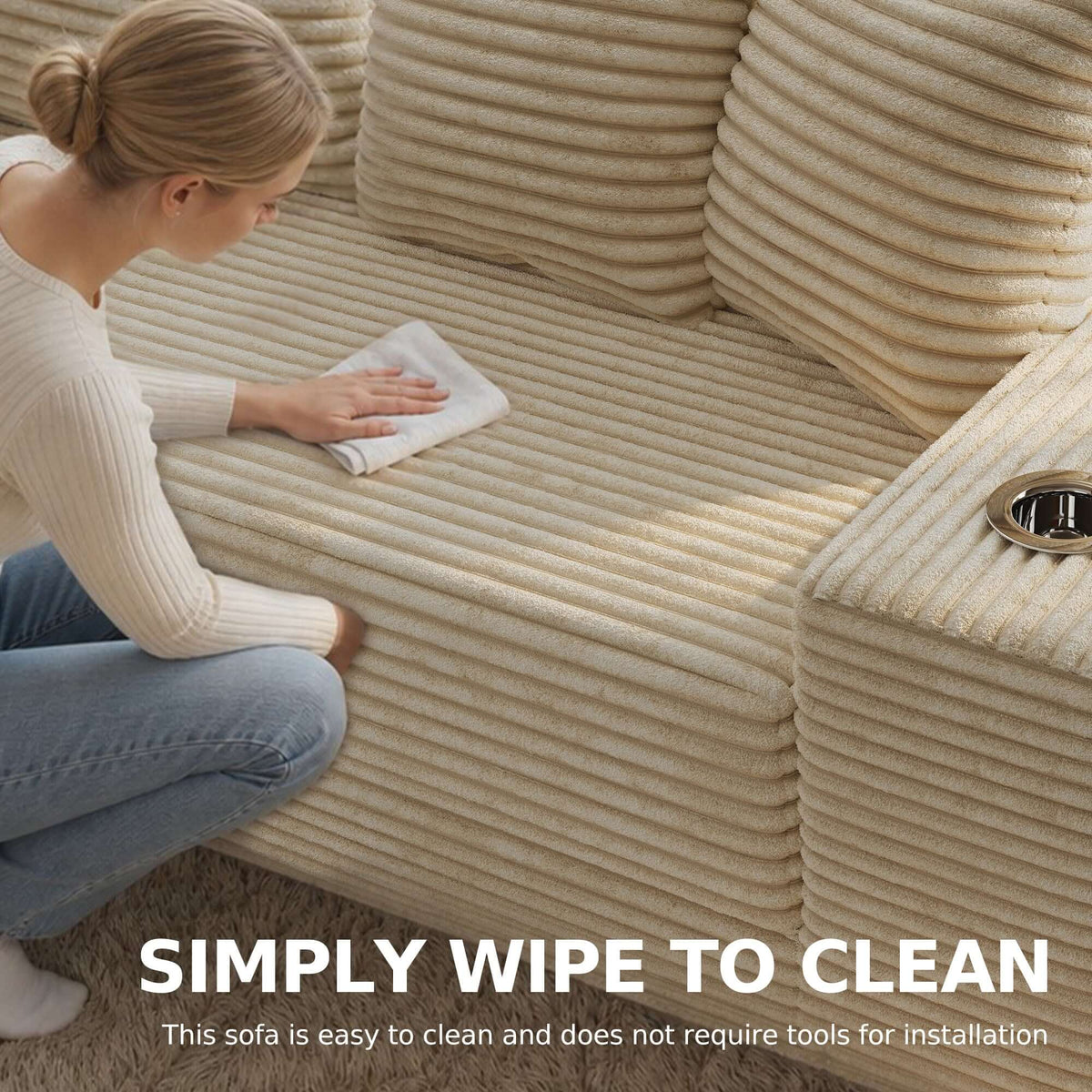 Compressed sofa, easy to clean. Convertible Sofa Bed-Modern Foldable Sofa For Small Spaces in cozy living room setting, featuring modular design and 50D high-density sponge.