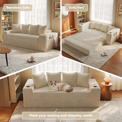 Sofa for living room. Convertible Sofa Bed-Modern Foldable Sofa For Small Spaces in cozy living room setting, featuring modular design and 50D high-density sponge.