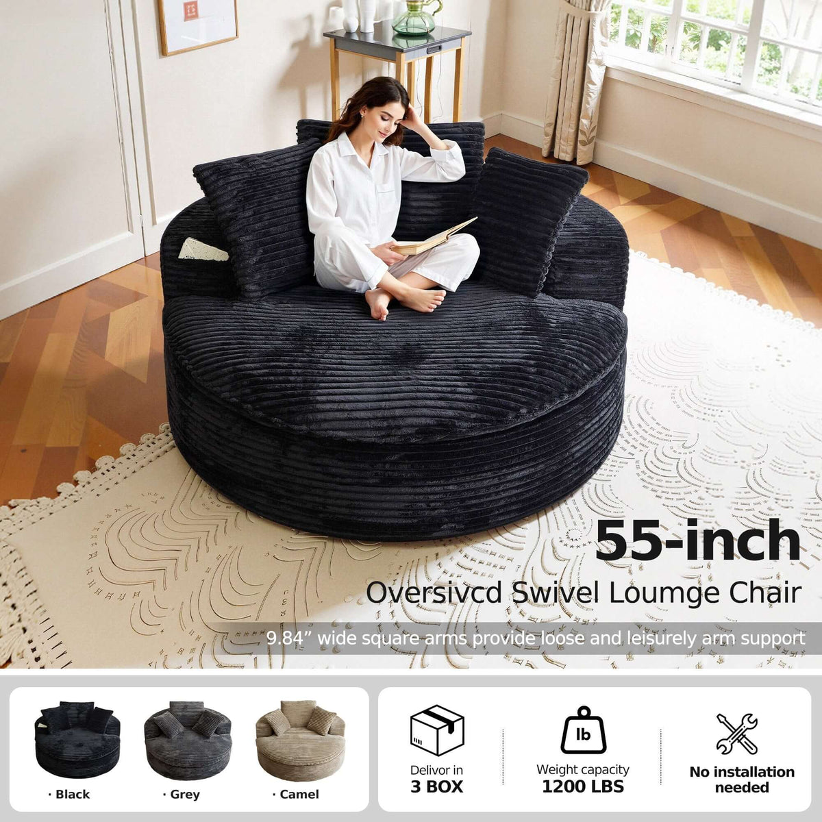 Oversized Corduroy Chaise Lounge Sofa
