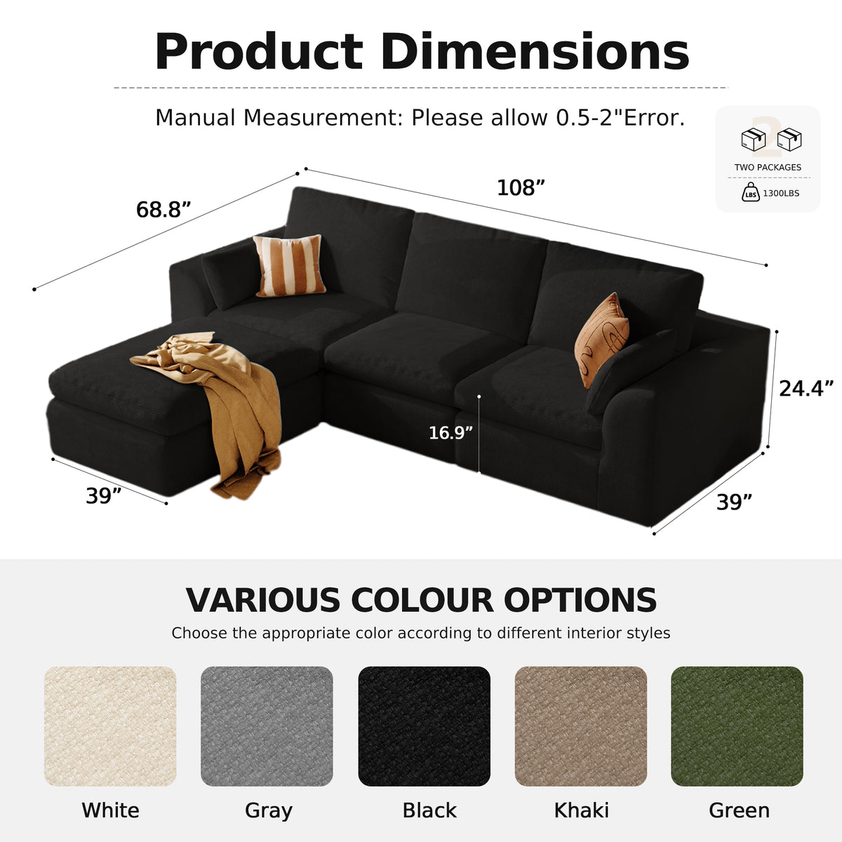 Cloud Sectional| Modular Chenille Boneless Couch