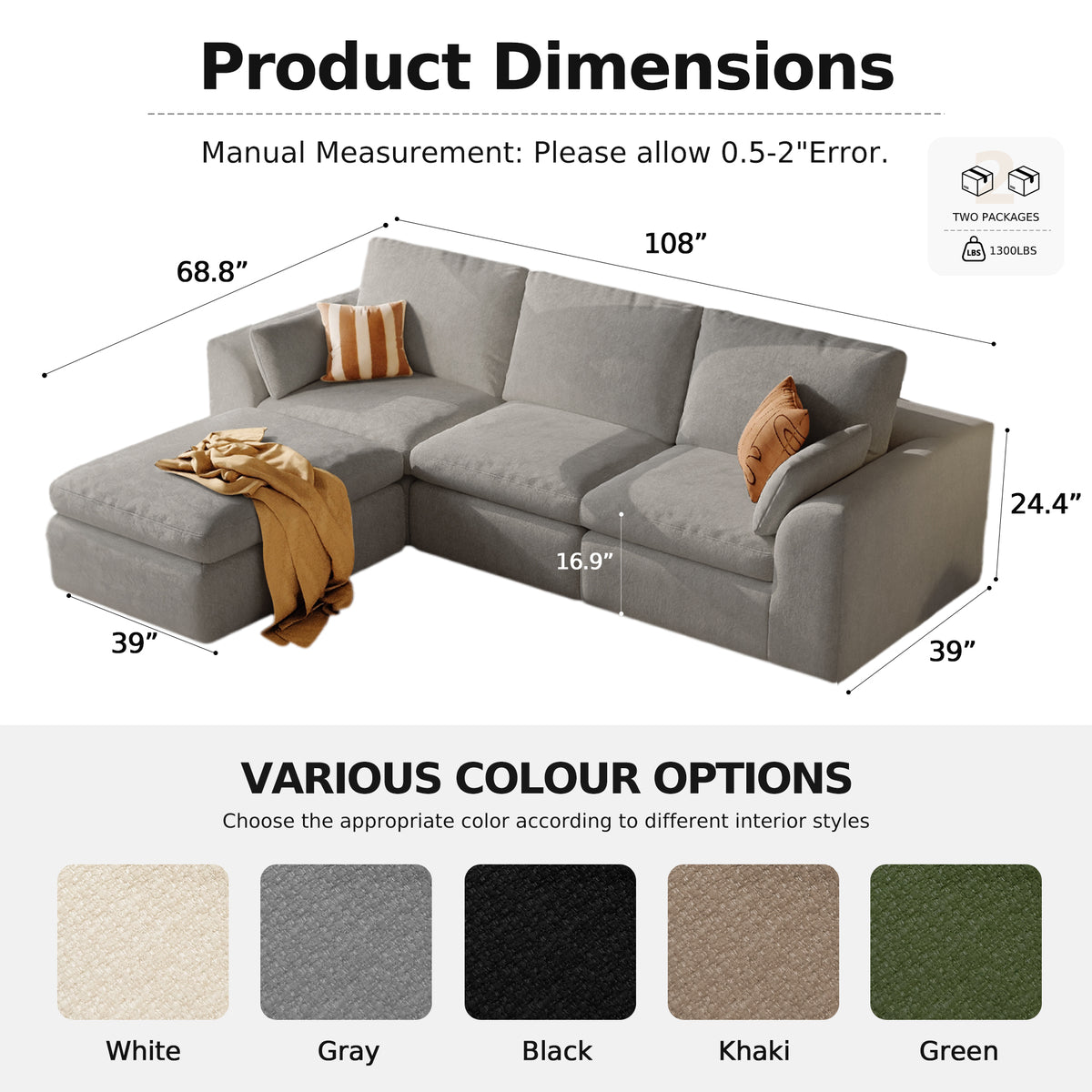 Cloud Sectional| Modular Chenille Boneless Couch