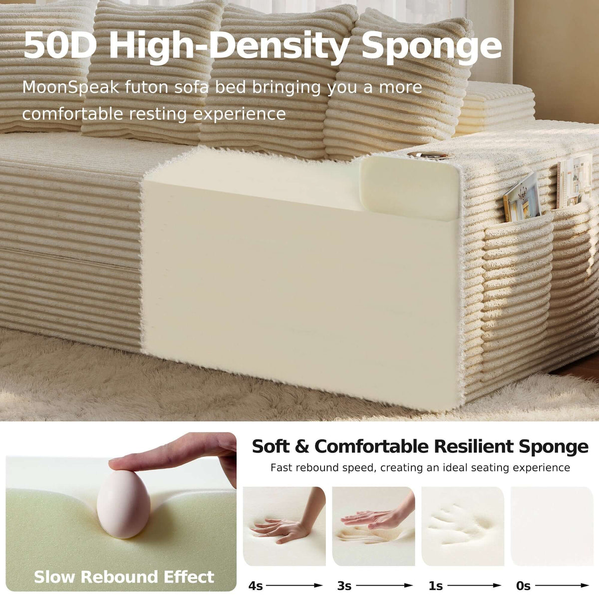 perfect Compressed sofa for room. Convertible Sofa Bed-Modern Foldable Sofa For Small Spaces in cozy living room setting, featuring modular design and 50D high-density sponge.