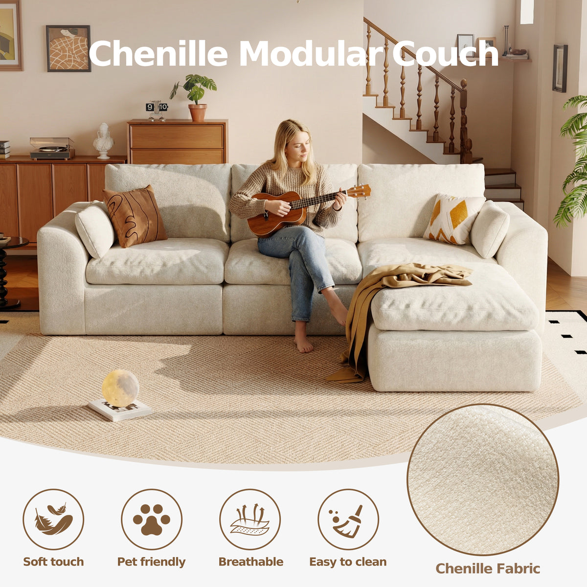 Cloud Sectional| Modular Chenille Boneless Couch