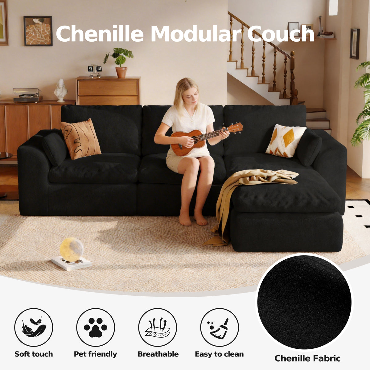 Cloud Sectional| Modular Chenille Boneless Couch