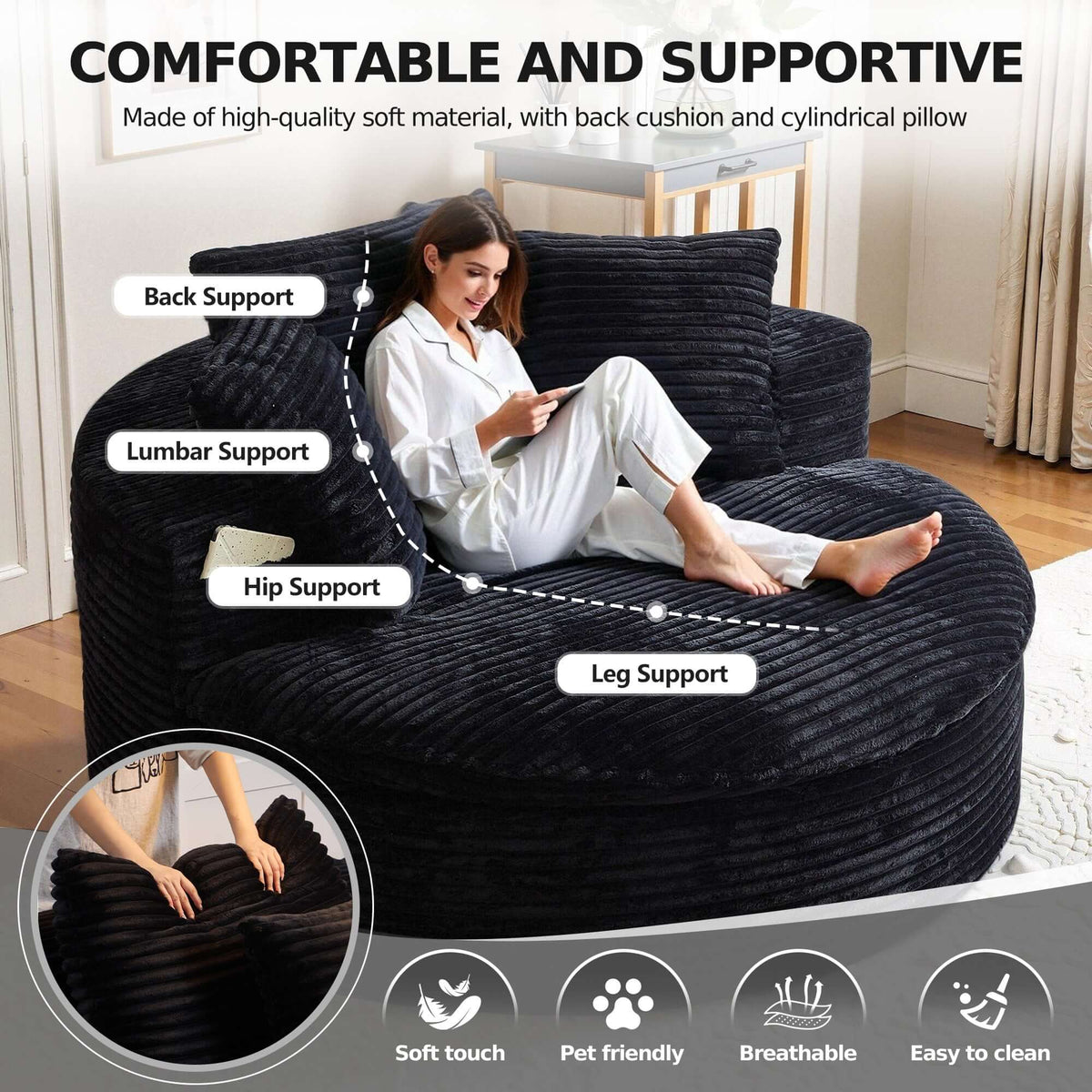 Oversized Corduroy Chaise Lounge Sofa