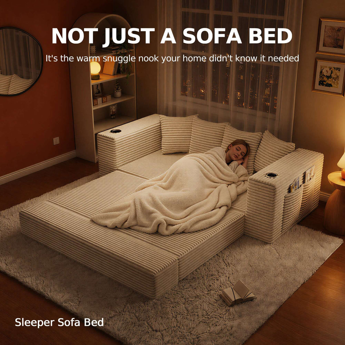 sofa convertible bed. Convertible Sofa Bed-Modern Foldable Sofa For Small Spaces in cozy living room setting, featuring modular design and 50D high-density sponge.