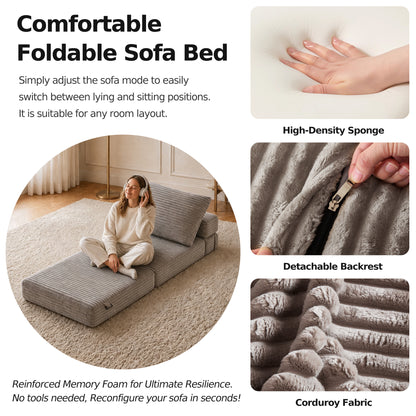 Plush Foldable Sofa Bed | Single-Seat Corduroy Convertible Chair
