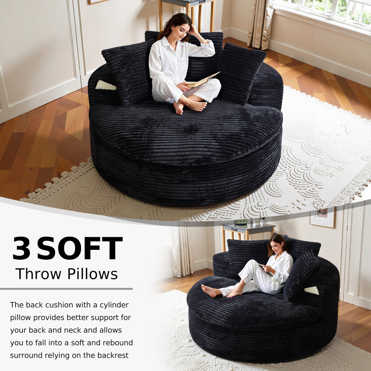 Oversized Corduroy Chaise Lounge Sofa