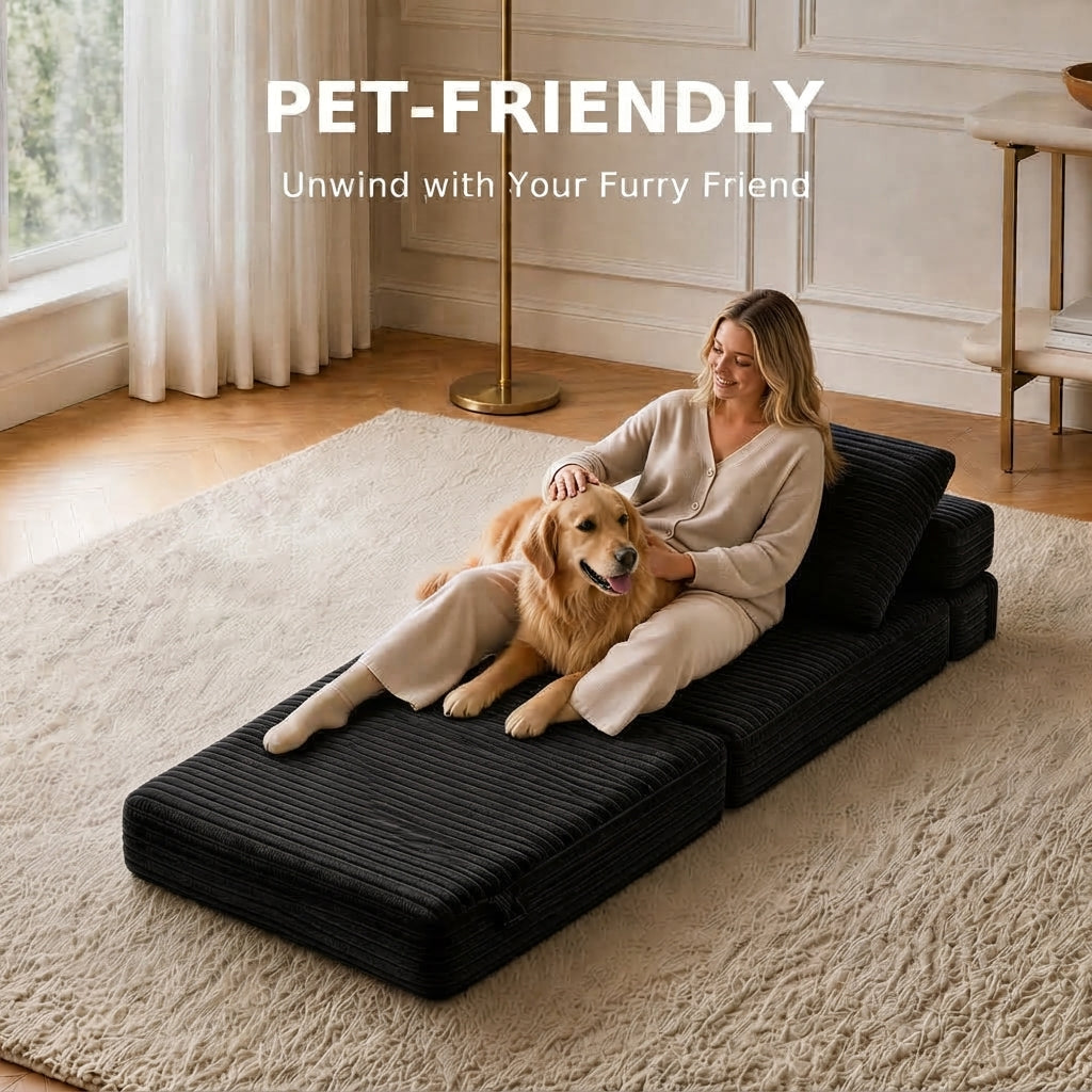 Plush Foldable Sofa Bed | Single-Seat Corduroy Convertible Chair