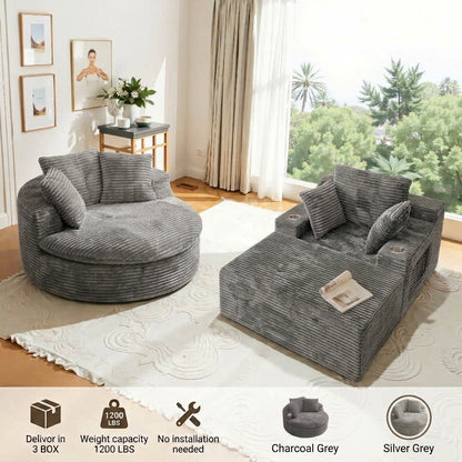 Oversized Corduroy Chaise Lounge Sofa