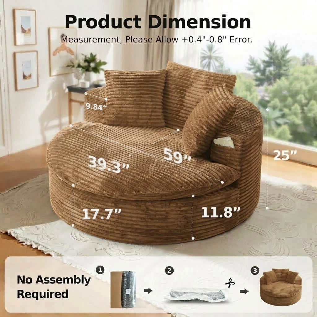 Oversized Corduroy Chaise Lounge Sofa
