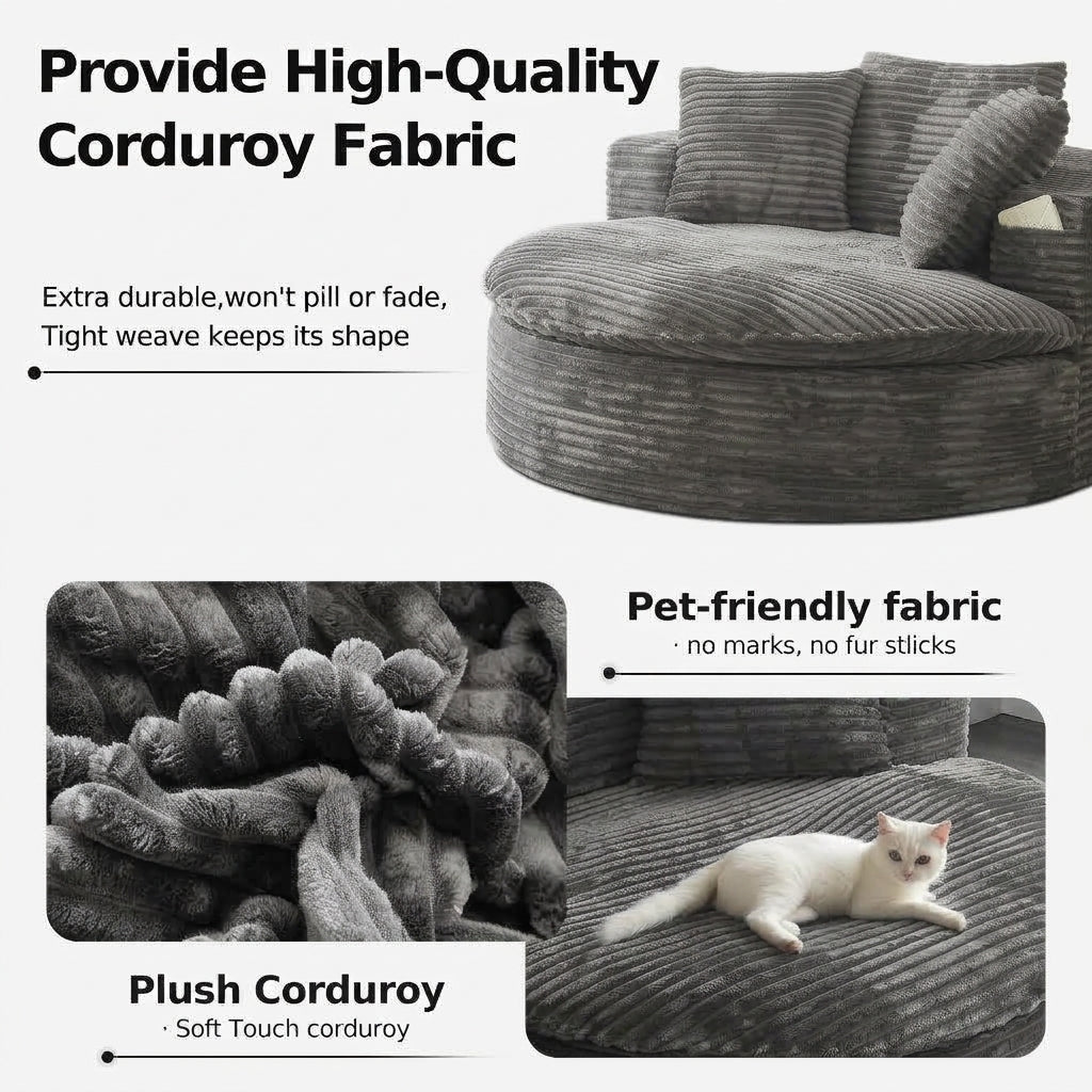 Oversized Corduroy Chaise Lounge Sofa