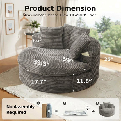 Oversized Corduroy Chaise Lounge Sofa