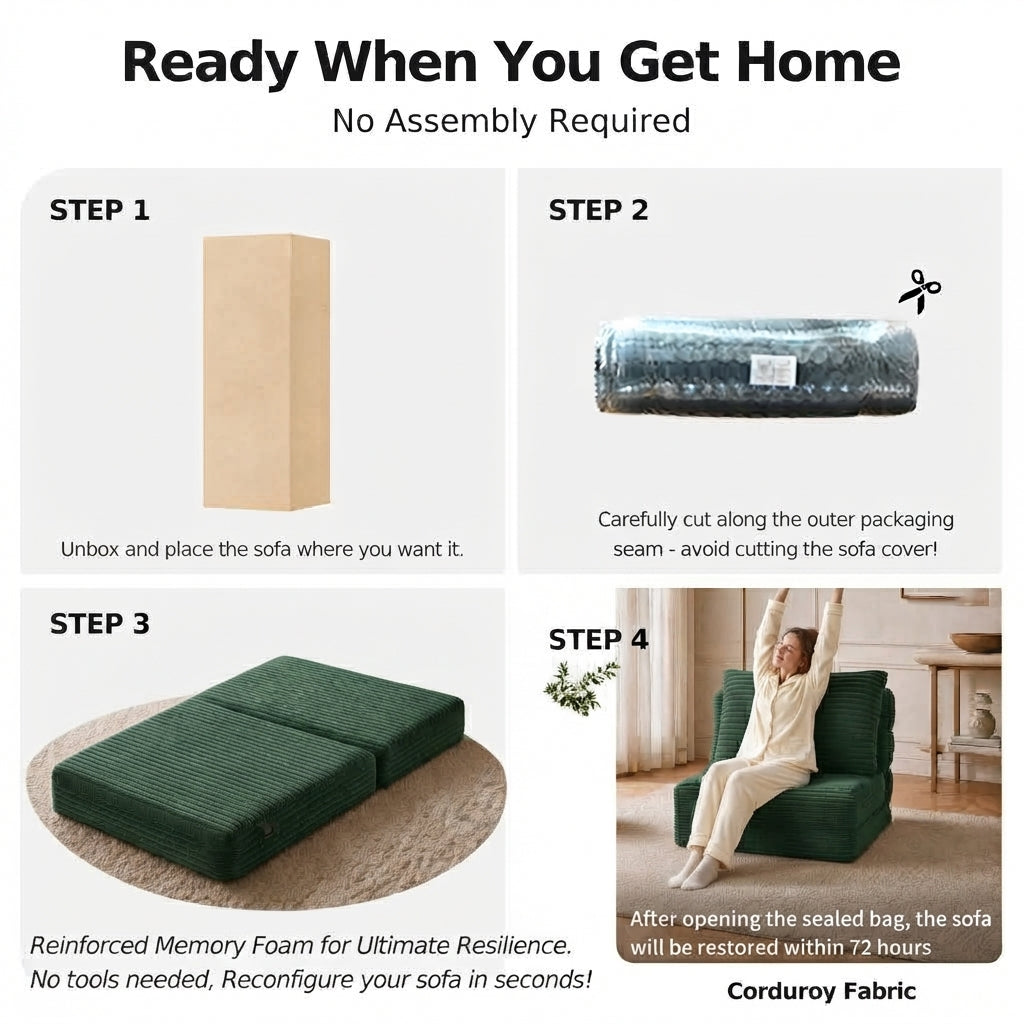 Plush Foldable Sofa Bed | Single-Seat Corduroy Convertible Chair