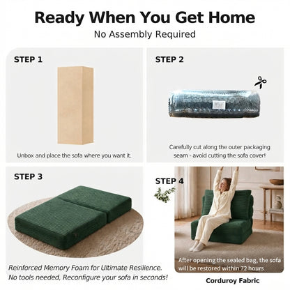 Plush Foldable Sofa Bed | Single-Seat Corduroy Convertible Chair