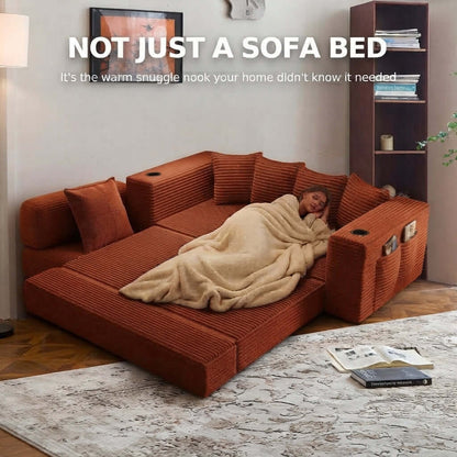 Convertible Sofa Bed-Modern Foldable Sofa For Small Spaces with person relaxing under blanket.
