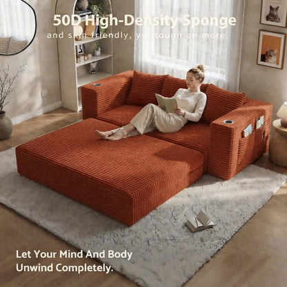 Convertible Sofa Bed-Modern Foldable Sofa For Small Spaces in cozy living room setting, featuring modular design and 50D high-density sponge.