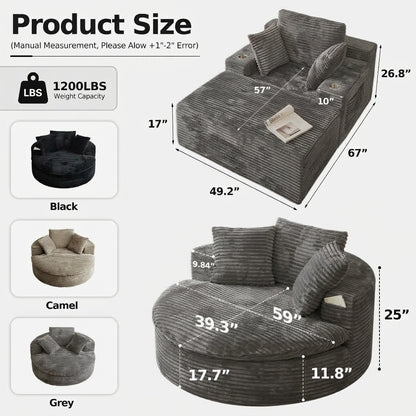 Oversized Corduroy Chaise Lounge Sofa