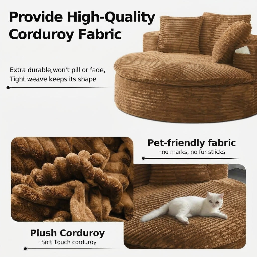 Oversized Corduroy Chaise Lounge Sofa