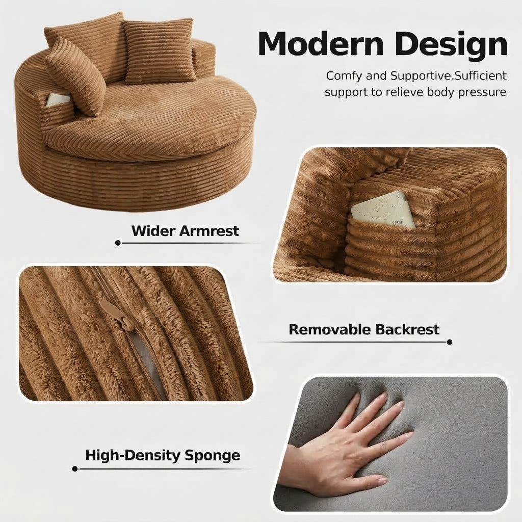 Oversized Corduroy Chaise Lounge Sofa