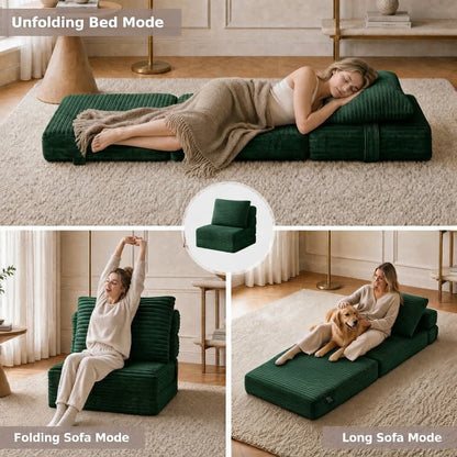 Plush Foldable Sofa Bed | Single-Seat Corduroy Convertible Chair