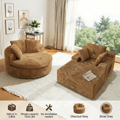 Oversized Corduroy Chaise Lounge Sofa