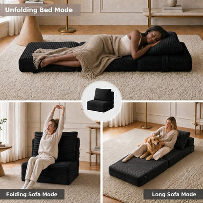 Plush Foldable Sofa Bed | Single-Seat Corduroy Convertible Chair
