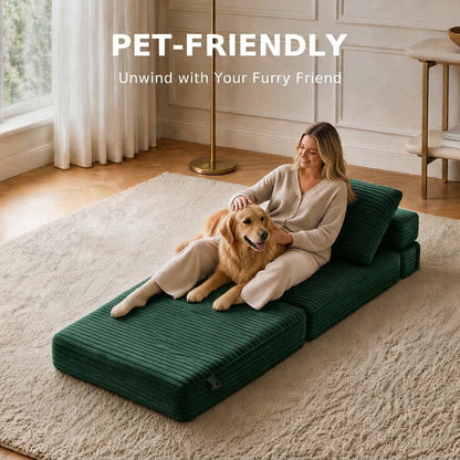 Plush Foldable Sofa Bed | Single-Seat Corduroy Convertible Chair