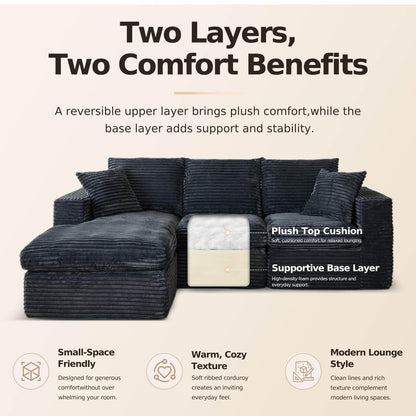L-Shaped Cloud Sofa Modular Deep Seat Sectional Sofa showcasing plush top cushion and supportive base layer benefits.