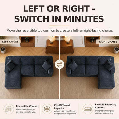 Left or right switchable L-Shaped Cloud Sofa Modular Deep Seat Sectional Sofa for flexible layouts.