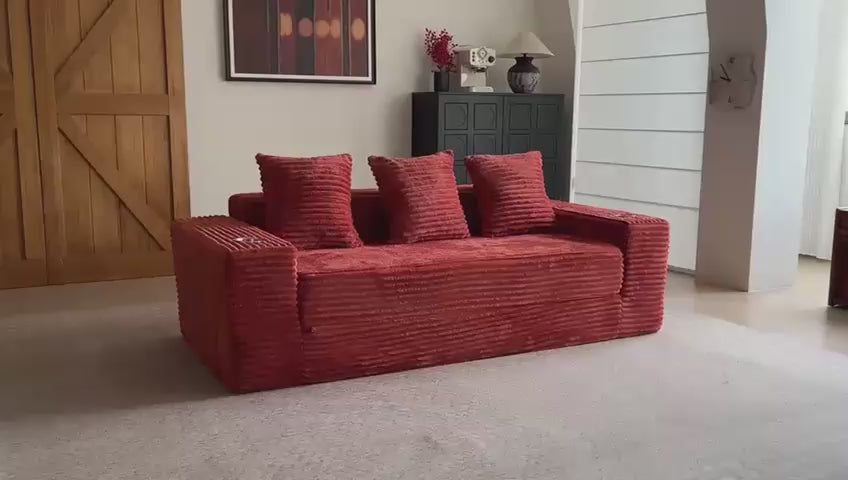 Compressed sofa in orange color, no assembly needed,